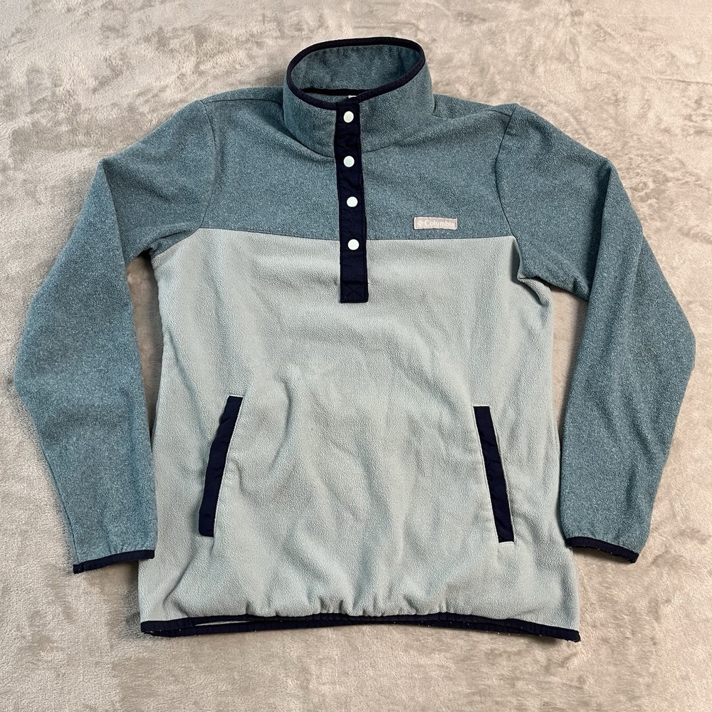 Columbia Benton Springs Fleece Pullover Womens Medium Blue Snap Up Jacket